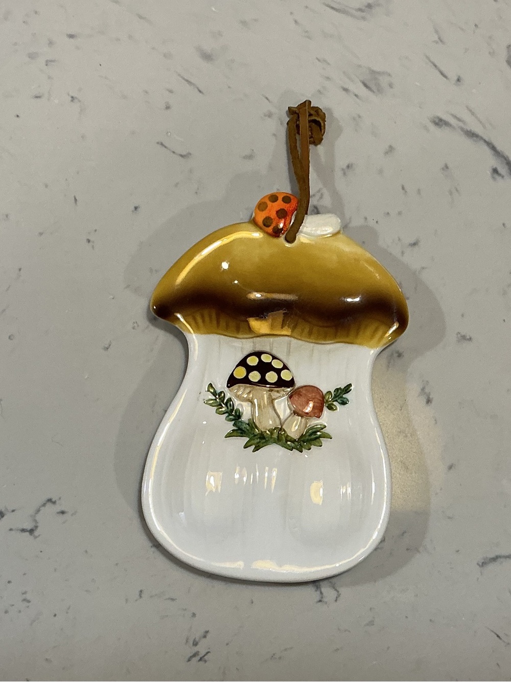 Ceramic Mushroom Spoon Rest in Brown and White - Decorative Kitchen Tool